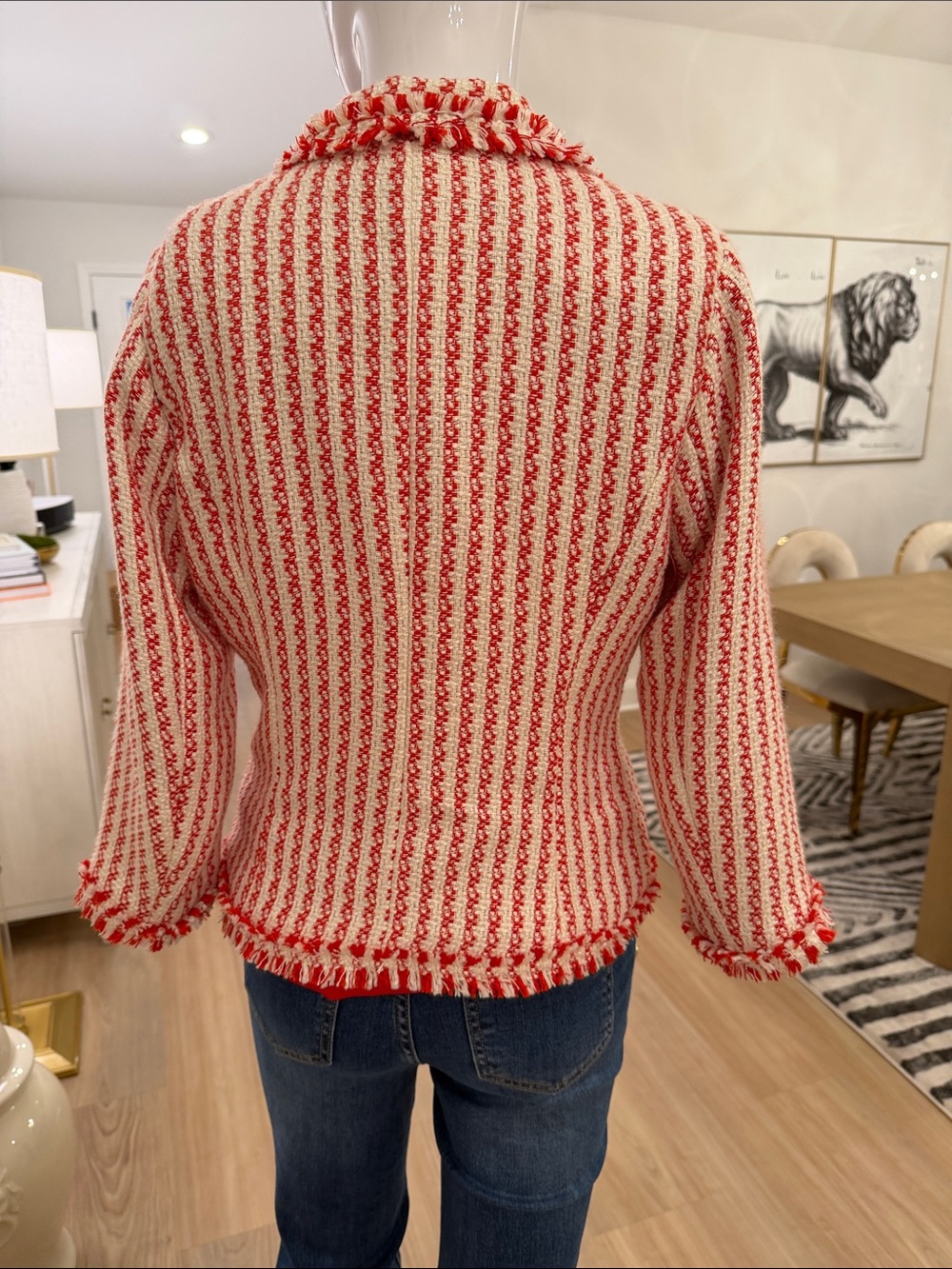 G by Giuliana Red and White Bouclé Double-Breasted Blazer - Picture 3 of 8